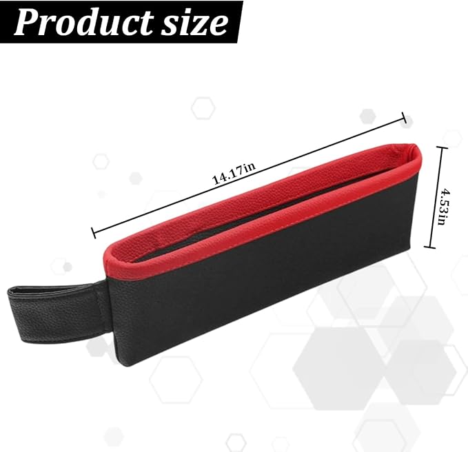 2PCS Car Seat Gap Filler Organizer, Leather Seat Gap Catcher Holder Pocket for Phones Keys Glasses, Auto Center Console Side Crevice Stopper Storage Box, Universal for Vehicles (Black/Red) - Image 2