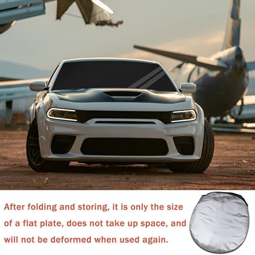 Front Windshield Sun Shade Fit for Dodge Charger Challenger Durango Journey Universal Fit to All Dodge Cars Foldable Sun Visor Protector Custom Fit Dodge Window Sunhade (Black Gray) - Image 7