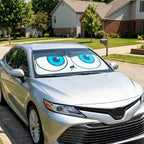 Windshield Sun Shade for Car, 63"x28.5" Stylish Printed Front Window Sunshade with Double Steel Ring Frame, Universal Fit Foldable Heat Blocker & UV Protector, with Storage Pouch (Eyes) by Unknown