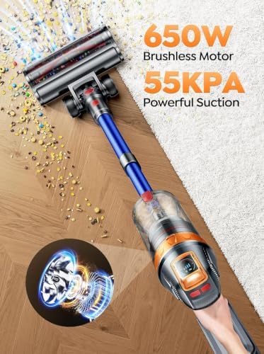 Cordless Vacuum Cleaner, 650W 55KPA 70Min(Eco) with Extra Mattress Cleaning Tool, Stick Vacuum Cleaners for Home, Wall Mount Charging, Self-Standing, Stick Cordless Vacuum for Floor Pet Hair Carpet - Image 3