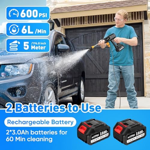 Portable Cordless 600PSI Pressure Washer, 6-in-1 Nozzle with Jet Nozzles - Image 2