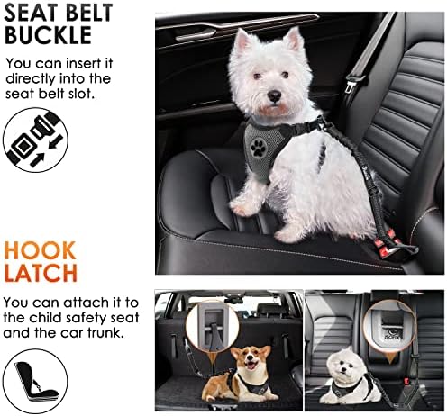 SlowTon Dog Car Seat Belt, 3 in 1 Latch Bar Attachment Dog Safety Seatbelt | Hook Latch Bar& Seatbelt Buckle, Reflective, Heavy Duty Nylon, Durability, Easy of Use, for Travel Riding, Black, 2 Pack - Image 2
