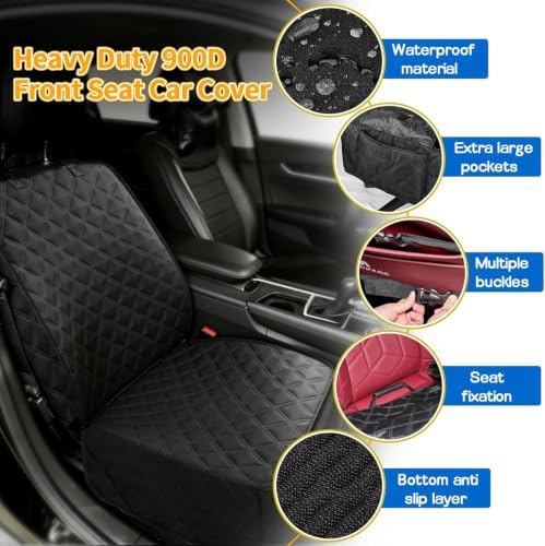 Dog Front Seat Cover for Car, 900D Waterproof Seat Protector | Full Protection, Nonslip Scratchproof Pet Seat Covers with Side Flaps for Cars Trucks SUVs, Black - Image 5