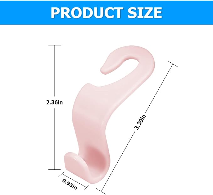 8sanlione 4 Pack Car Headrest Hooks for Vehicle Seats, Light Pink | PP plastic construction, rotating clip design, folds behind the seat, fits matching headrest posts, interior accessory - Image 2