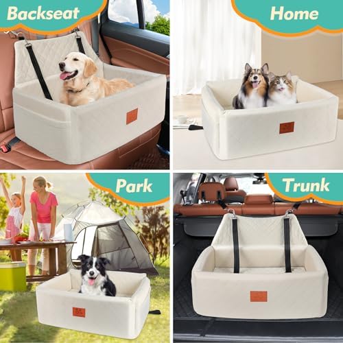 Dog Car Seat for Large Medium Sized Dogs, Washable Car Dog Bed Under 55 lbs | Dog Booster Seat for 2 Small Dogs, Elevated Cushion, Detachable Cover, Pet Car Seat with Storage Pockets, 2 Safety Belts - Image 6