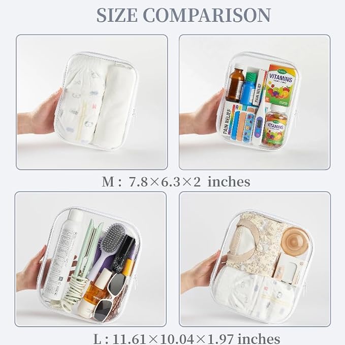 3-Pack Medium Clear Hard Shell Zipper Pouches, Clear Zipper Bags, Hard Case Pouches for Purse & Diaper Bag Organizer, and Travel Essentials (3M) - Image 7