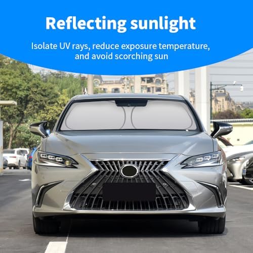 Front Windshield Sun Shade Custom Fit Compatible for ES300h ES350 ES250 2013-2017 Sunshade Foldable UV Ray Reflector Sun Visor Protector Accessories Shield Cover Reflective (for ES 2013-2017) - Image 3
