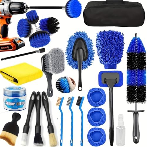 26pcs Car Detailing Brush Set, Car Detailing Kit, Car Detailing Brushes, Car Cleaning Kit, Car Windshield Cleaning Tool, Professional Car Care Kit - Car Wash Brush Kit for Interior Exterior Wheels by TSUNDEREL