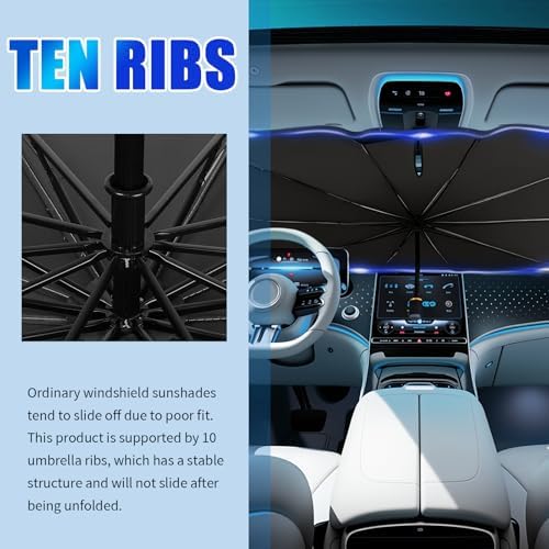 Car Windshield Sun Shade Umbrella,Titanium Silver Umbrella Sunshade for Car Windshield with Foldable Design,Portable & Heat-Blocking Sun Shield for Cars Windshields with Storage Pouch - Image 4