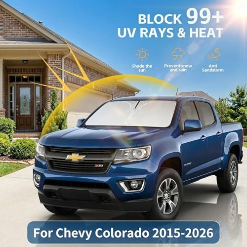 Windshield Sun Shade for Chevy Colorado 2015-2024 2025 2026 Sunshade Front Window Shade Custom Fit Colorado Accessories Sun Visor Foldable Shade Blocks UV Rays Accessories - Image 2