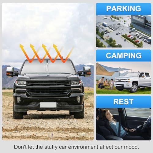Car Sun Shade for 2014-2018 Chevrolet/Chevy Silverado 1500 Accessories Windshield Sunshade Cover Front Window Shade Custom Fit Silverado 1500 Sun Visor Protector Foldable Blocks UV Rays - Image 3