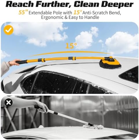 Ordenado 15° Curved Car Wash Brush with Long Handle, Car Wash Mop Kit - Image 4