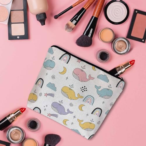 Makeup Bag Whale Makeup Bags For Purse Pouch, Funny Rainbow Whale Cute Travel Toiletry Bag Cosmetic Bag Makeup Bags Flax Makeup Organizer Bag Pencil Pouch For Man Woman - Image 3