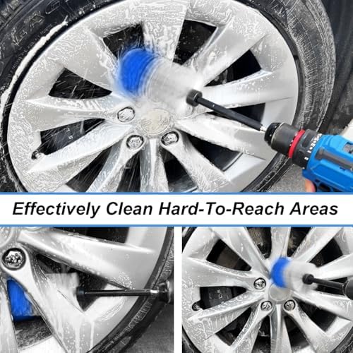 Wheel Brush Kit, Soft Drill Wheel Cleaner Brush, No Scratches Highly Dense Car Cleaning Brush Set for Wheels, Rims, Engines, Exhaust(Blue/White,2Pcs) - Image 4