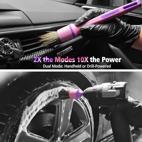 YeewayVeh 3PCS Car Detailing Drill Brush Set, Mixed Detail Brushes, Pink - Image 2