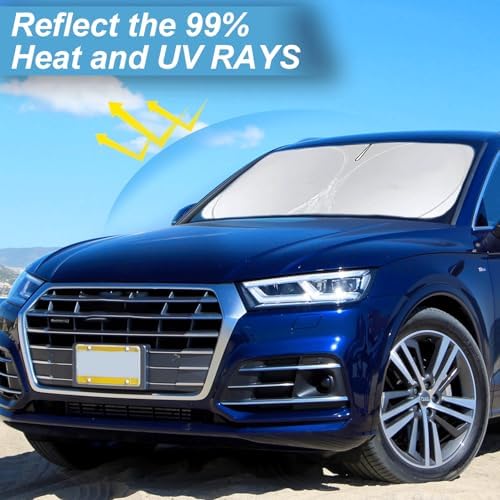Custom Sunshade Windshield Sun Shade for 2018-2023 2024 2025 2026 Audi Q5 Q8 SUV Accessories Front Window Shades Cover for Windshield Sun Visor Screen Foldable 2 Layers 210T Protector Blocks UV Rays - Image 4