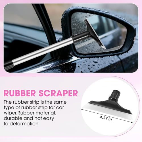 Pink Windshield Cleaner Tool, Car Interior Cleaning Kit with Extendable Handle and 3 Reusable Microfiber Pads, Auto Glass Wiper and Detailing Brush Kit for Car & Home Window - Image 4