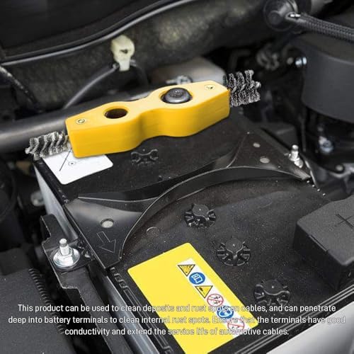4 in 1 Car Battery Cleaning Brush, Battery Terminal Cleaner, Anti-Rust Auto Battery Cleaner with Steel Wire, Car Accessories Vehicle Machine Parts Clean Tools for Most Vehicles (Yellow) - Image 7