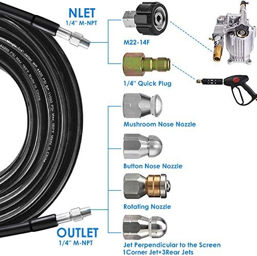 Sewer Jetter Kit for Pressure Washer 50FT, Drain Cleaner Hose 1/4 Inch NPT - Image 2