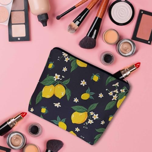 Lemon Cosmetic Travel Bag For Toiletries, Tropical Lemons Flowers Citrus Makeup Bag Toiletry Bags For Women, Flax Cosmetic Bags Make Up Bag Purse Toiletries Bag Birthday Gift, Yellow - Image 3