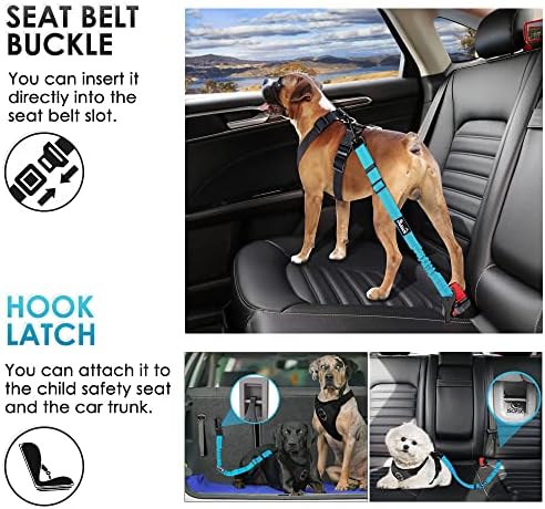 SlowTon Dog Car Seat Belt, 3 in 1 Latch Bar Attachment Dog Safety Seatbelt | Hook Latch Bar& Seatbelt Buckle, Reflective, Heavy Duty Nylon, Durability, Easy of Use, for Travel Riding, Light Blue,27.5" - Image 2