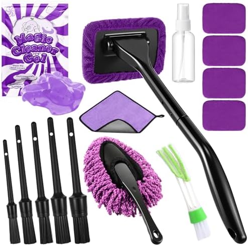 16 Pcs Windshield Cleaner Tool, Car Cleaning Kit with Various Detailing Brushes Set Spray Bottle Cleaner Towel Cleaning Gel Accessories Car Interior Detailing Kit for Windows Vents(Purple) by Wovnet