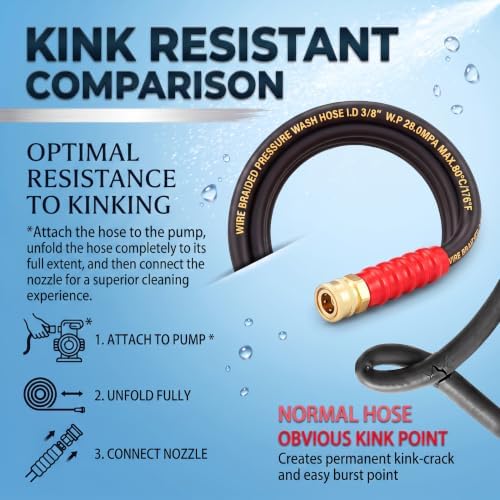 Hourleey 50FT Pressure Washer Hose with 3/8 Inch Quick Connect, High Tensile Wire Power Washer Hose, 4000 PSI - Image 3