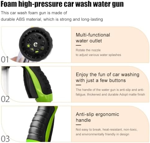 Car Wash Foam Gun, High Pressure Vehicle Wash Soap Sprayer with 8 Adjustable Watering Patterns, Automotive Hose Nozzle Foam Blaster, Universal for Automobile RV Truck (Green) - Image 4