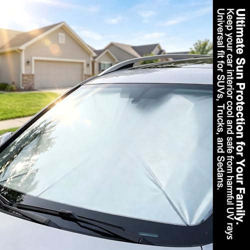Upgraded Car Windshield Sun Shade Umbrella, Foldable Car Umbrella Sunshade, Sun Protection & Heat Insulation Windshield Sunshades, 90% UV Resistant Front Window Cover, for Most Vehicles (#02) - Image 5