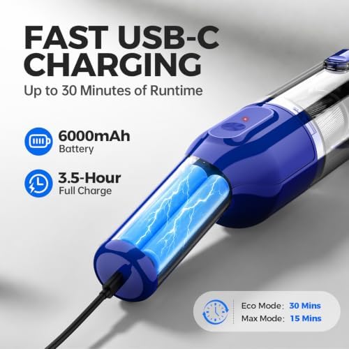 dormzie Handheld Vacuum Cordless, Car Vacuum with 19000Pa Powerful Suction,1.3 lbs Lightweight, Type-C Charge, Multiple Accessories for Car Home Office Pet - Image 4