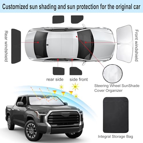 TINGLU Window Shades for Toyota Tundra 2022-2025 2026 Accessories Car Side Full Windows Rear Triangular Windshield Sun Shade Sun UV Rays & Privacy Protection for Camping,Napping,and Relaxing 6PCS - Image 3