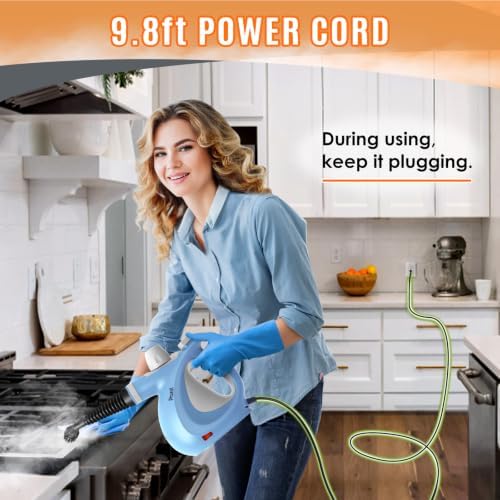 Phueut Pressurized Handheld Multi-Surface Natural Steam Cleaner with 12 pcs Accessories, Multi-Purpose Steamer for Home Use, Steamer for Cleaning Floor, Upholstery, Grout and Car (Blue) - Image 6