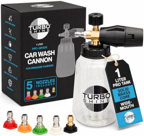 Professional Foam Cannon for Pressure Washer – Wide Mouth Snow Foam Lance with Adjustable Spray Pattern – Heavy Duty Car Wash Soap Dispenser – 1/4" Quick Connector (Clear, 1 Liter) by TurboShine