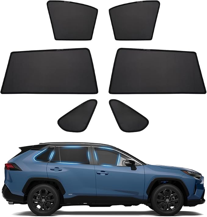 Powerty Custom Fit for Side Window Shade Toyota RAV4 2019-2024 2025-6 Pack 100% Light Block Car Priavcy Curtains Shades for Baby, Camping, Napping, Sleeping by Powerty
