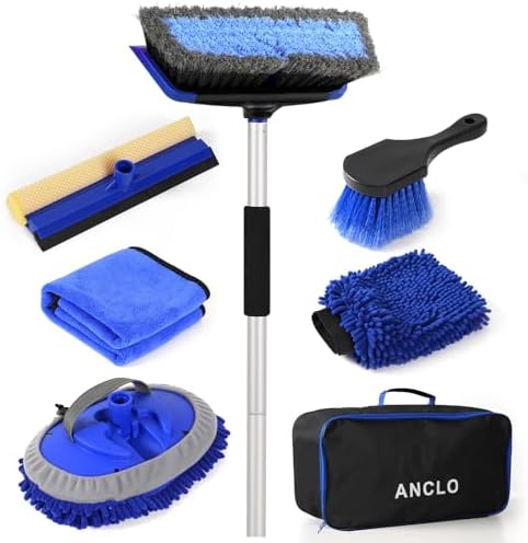 62'' Car Wash Brush with Long Handle, Scratch-Free Car Wash Mop Kit with Wheel Tire Brush, Wash Mitt Towel, Windshield Squeegee, Car Cleaning Brush Kit for Cars RV Truck Boat by Unknown