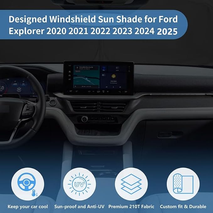 Windshield Sun Shade Car Sunshade Accessories for Ford Explorer 2020-2026 | HOHUIGO Front Window Screen Shade Foldable Heat shield Cover Sun Visor UV Protector Fit Ford Explorer, Keep Car Cooler - Image 6