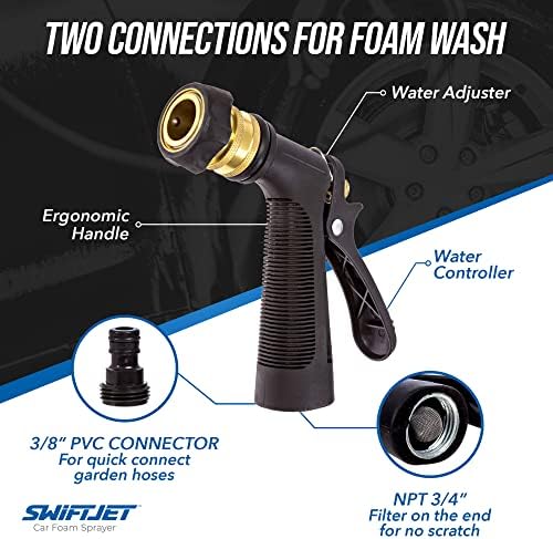 SwiftJet Car Wash Foam Gun + Microfiber Wash Mitt - Works with Any Soap - Garden Hose Car Foam Sprayer - Foam Cannon Car Wash Kit - Car Accessories Foam Blaster (Black Foam Gun with Mitt) - Image 3