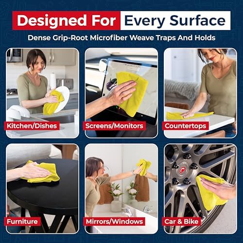 USANOOKS Microfiber Cleaning Cloth Yellow - 8 Pcs 12.5"x12.5" - High Performance - 1200 Washes, Ultra Absorbent Towels Weave Grime & Liquid for Streak-Free Mirror Shine - Car Washing Cloth - Image 4