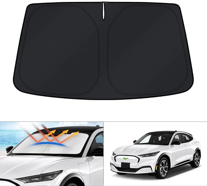 KUST Windshield Sun Shade for Ford Mustang Mach-E 2021 2022 2023 2024 2025 2026 Mache Accessories Sunshade Sun Protector Foldable Blocks UV Rays Keep Cars Cooler by KUST