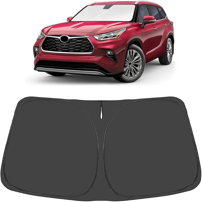 Proadsy Custom Fit Car Windshield Sun Shade for 2020-2026 Toyota Highlander | 240T Heat Shield, Drops Temp 54°F, Blocks 99% UV, Prevents Dashboard Cracking, Summer Parking & Beach Trips, Easy Twist-Fold by Proadsy
