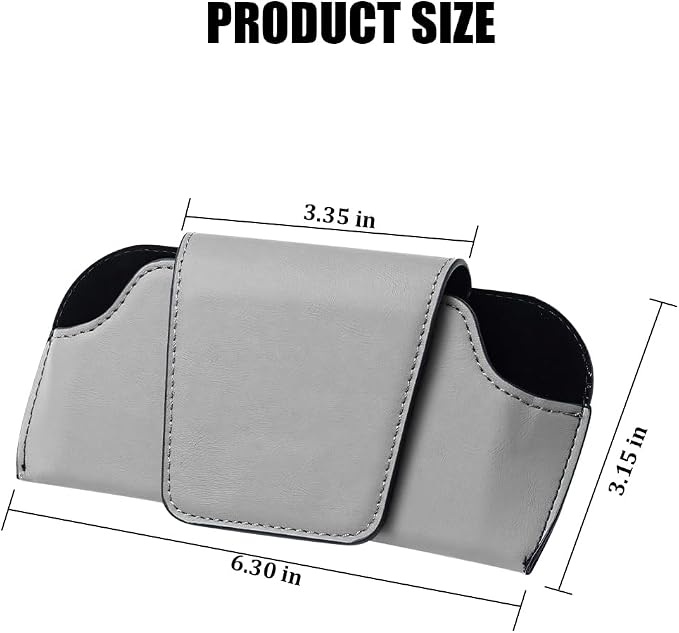 Sunglass Holder for Car Visor, PU Leather Magnetic Vehicle Glasses Organizer Box with Clips, Automotive Interior Eyeglasses Storage Case Accessories, Universal for Most Vehicles (Gray) - Image 2