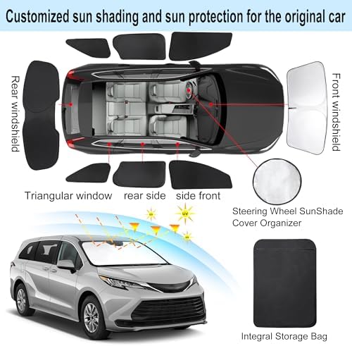 TINGLU Window Shades for Toyota Sienna 2021-2025 2026 Accessorie Car Side Full Windows Rear Triangular Windshield Sun Shade Sun UV Rays & Privacy Protection for Camping,Napping,and Relaxing 8PCS - Image 3