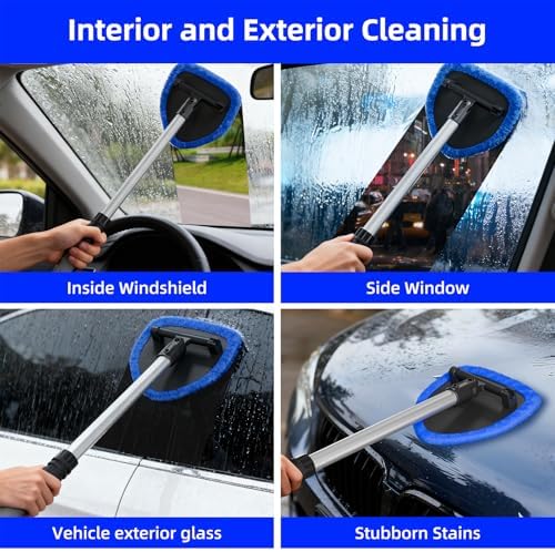 desin Windshield Cleaning Tool, Car Window Cleaner Windshield Cleaner with 4 Reusable and Washable Microfiber Pads and Extendable Handle Auto Inside Glass Wiper Kit - Image 4