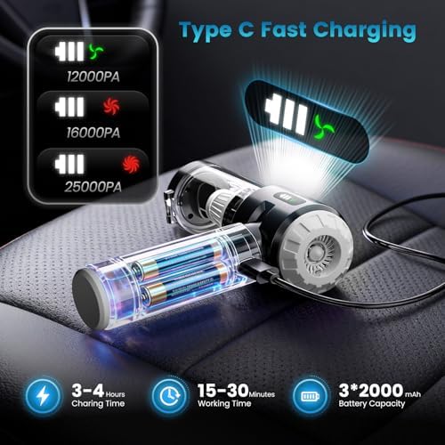 Wansimoo Handheld Car Vacuum Cleaner,25000PA Strong Cyclonic Suction Foldable Mini Vacuum Portable Cordless with Digital Display and One Touch Dust Removal for Car, Home, Office, Kitchen (Silver) - Image 3