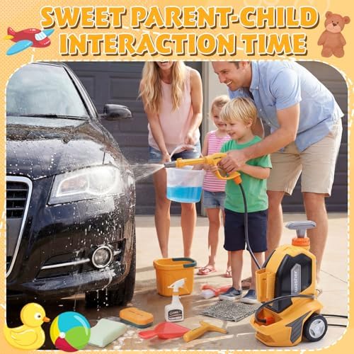 Arrowbash Kids Pressure Washer Clean Car Wash Power Washer with Cleaning Kit, Manual Pressure Adjustable Water Gun Spray, Pretend Tools Role Playing Cleaning Birthdays Gift for Boys Girls - Image 4