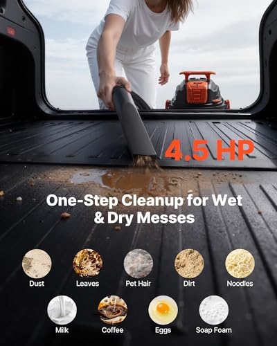 VEVOR Shop Vac, 8 Gallon Wet Dry Shop Vacuum, 4.5 Peak HP Portable with One-Button Self-Cleaning, Dual-Filter, 900W Input Power, 1.25in x 7ft Hose, 9.8ft Cord for Jobsite, Workshop, Garage, Home - Image 2