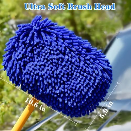 43'' Car Wash Brush with Long Handle Chenille Microfiber Car Wash Kit Mitt Retractable Bent Pole Car Wash Mop for Cars RV Truck Boat (Blue-1) - Image 4