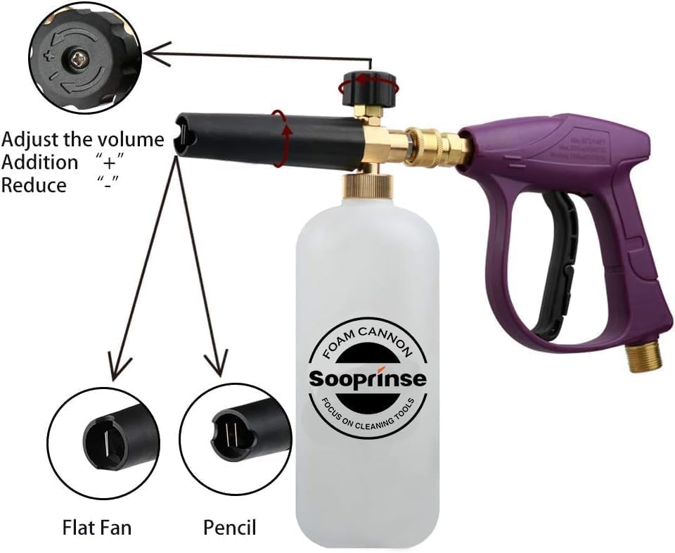Sooprinse Foam Cannon Snow Foam Lance Nozzle Pressure Washer Jet Wash，Foam cannon lance kit with Pressure Washer Spray Gun,30 Degree Gutter Cleaner Wand with Nozzle Tip Attachment - Image 3