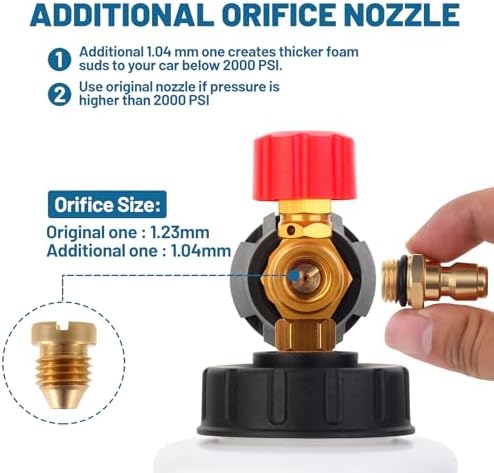 DUSICHIN Foam Cannon Snow Foam Car Washer 4000 PSI Pressure, Wide Neck Adjustable Nozzle 1L Container Additional 1.04mm Orifice Nozzle Soap Cannon for Sprayer Gun DUS2401 - Image 2