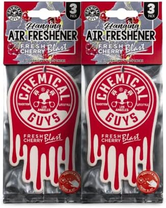 Chemical Guys Hanging Air Freshener, Fresh Cherry Scent 6 Pack, Great for Cars, Trucks, SUVs, RVs, Home, Garage, Workspace, Dorm Room & More (2 x 3 Packs) - AIR40602 by ChemicalGuys